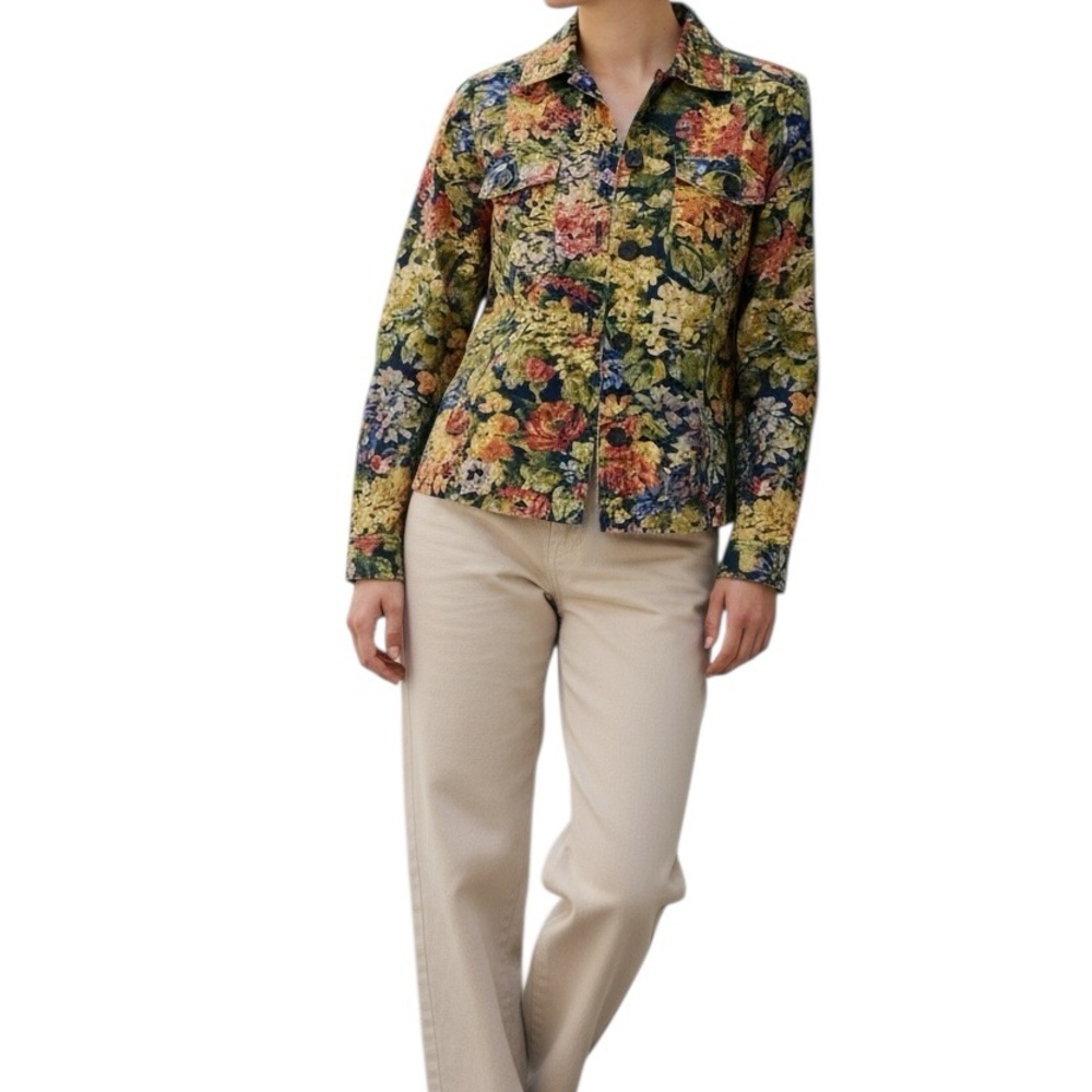 Coldwater Creek Yellow and Blue Blazer Structured Floral Jacket - Picture 17 of 17